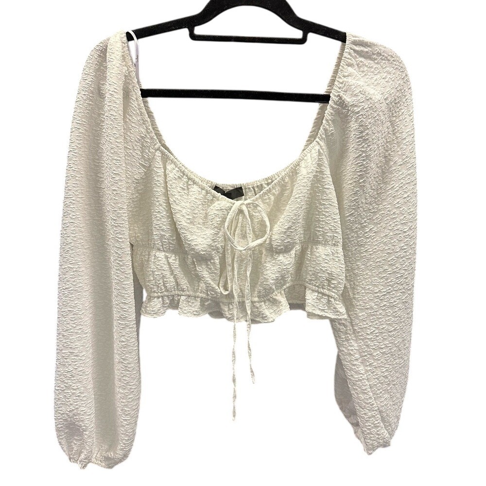 Lulus Feeling Forever White Floral Jacquard Long Sleeve Crop Top Size L